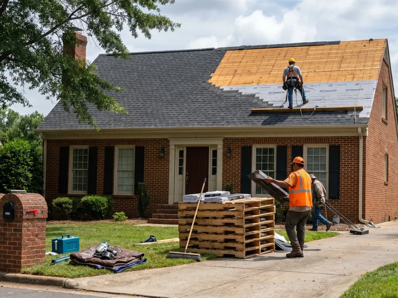 Hard Roof crew installing architectural shingles on a Charlotte home