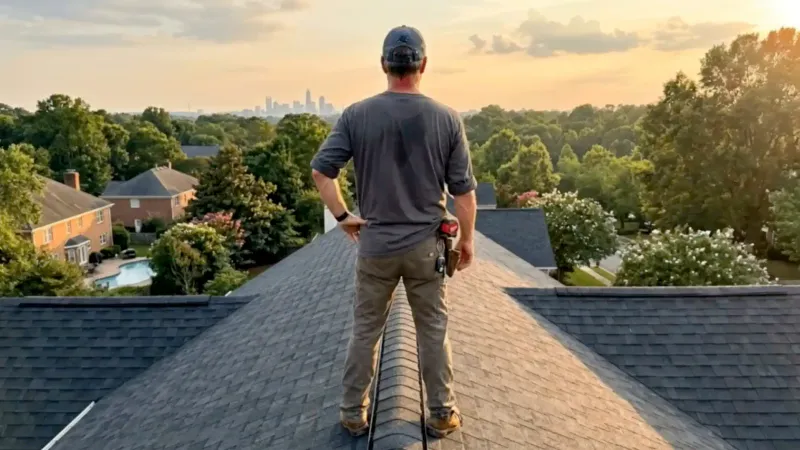 Freshly installed architectural shingle roof on a Charlotte Colonial home